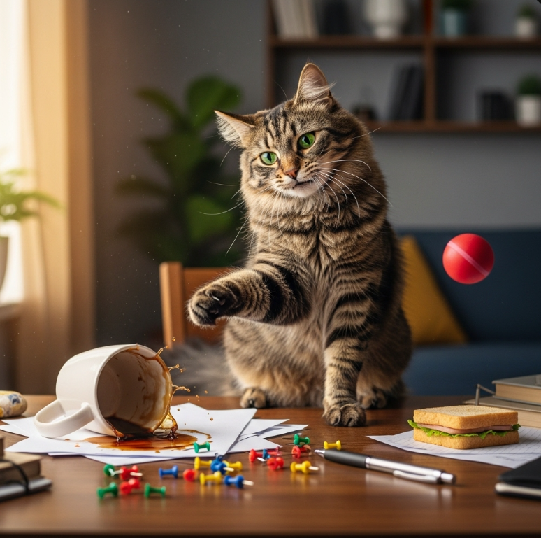 고양이가 작은 물건을 자꾸 떨어뜨리는 이유는?
