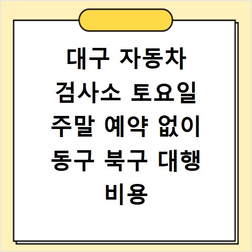 대구 자동차 검사소 토요일 주말 예약 없이 동구 북구 대행 비용