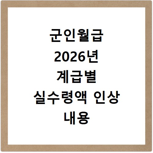 군인월급 2026년 계급별 실수령액 인상 내용 총정리
