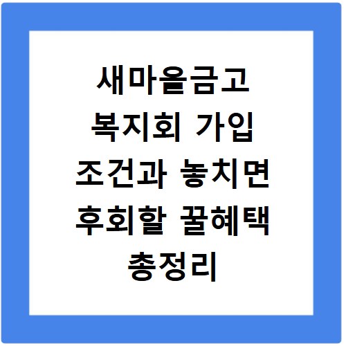 새마을금고 복지회 가입 조건과 놓치면 후회할 꿀혜택 총정리